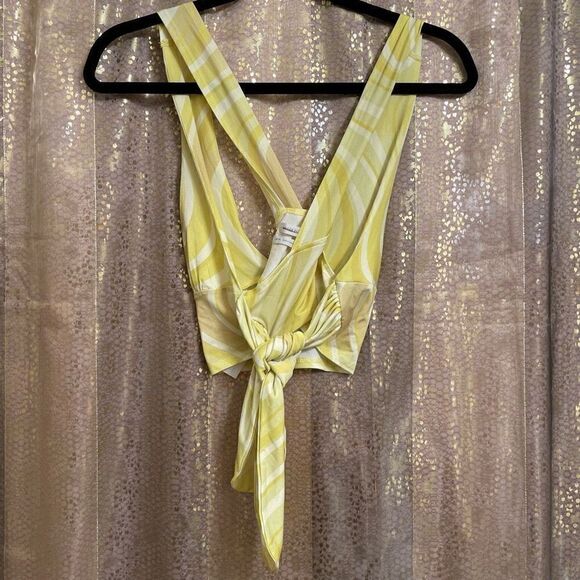 Urban Outfitters Yellow White Criss Cross Tie Back Swirl Crop Top, M NWOT - Picture 7 of 10